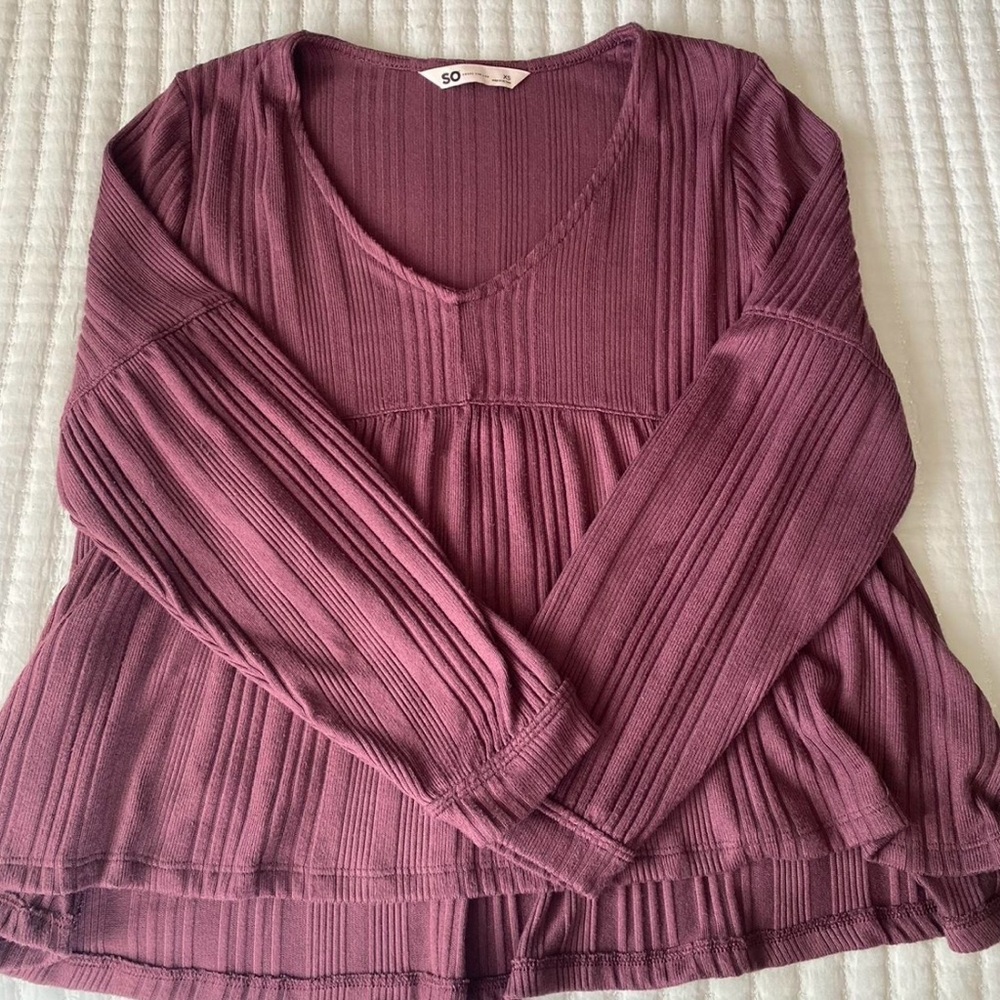 SO Women's Ribbed Mauve Blouse